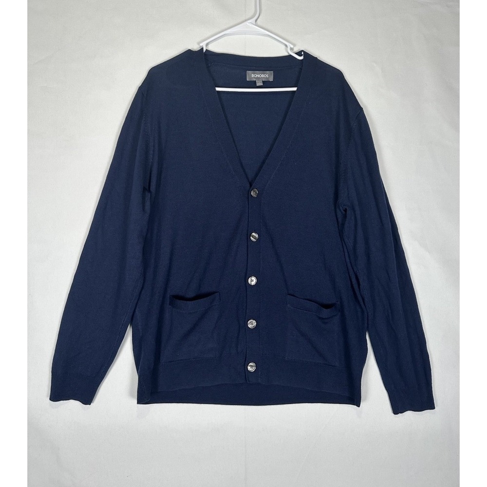Bonobos Sweater Men Large Blue Washable Merino Wool Knit Cardigan Grandpa V Neck - Picture 2 of 9